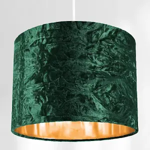 Modern Green Crushed Velvet 10 Table/Pendant Lampshade with Shiny Copper Inner