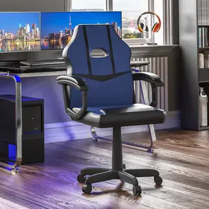 Latitude Run Muskoka Adjustable Ergonomic Faux Leather Swiveling PC & Racing Game Chair Blue