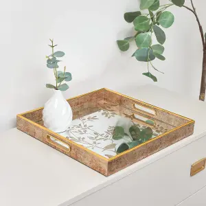 Melody Maison Gold Printed Mirrored Tray - Large - 37cm x 37cm