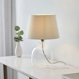 Luminosa Lyra & Cici 1 Light Table Lamp Clear Textured Glass, Ivory Linen Mix Fabric