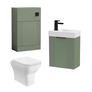 Cloakroom Suite - Fluted Wall Hung Vanity, WC, Toilet and Tap - Green/Black