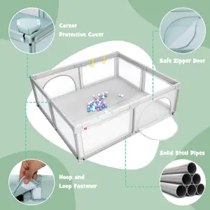 Costway Baby Playpen Large Safety Infant Activity Center W/ 50 PCS Ocean Balls 206 x 186 cm