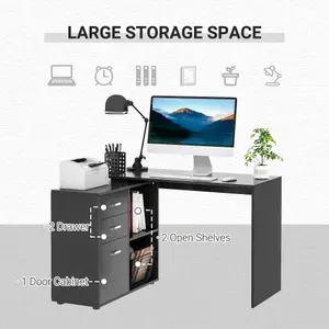 HOMCOM Computer Desk Table Workstation L Shape File Cabinet Black Home Office