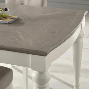 Moira Extendable Solid Wood Base Dining Table Soft Grey / 77cm H x 140cm W x 90cm D