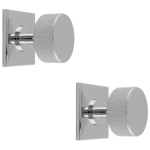 2 PACK - Reeded Radio Cabinet Door Knob & Matching Backplate - Polished Chrome 40 x 40mm