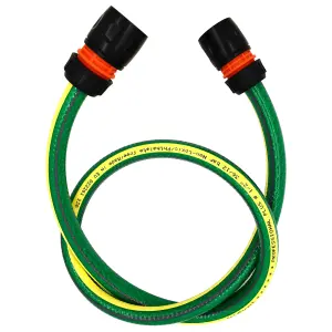 Garden Hose Pipe, 1 m / 3.2 ft Long + 2 x Connectors, Reinforced 6 Layer Non-Toxic 1/2" Watering Irrigation Hosepipe (Green)