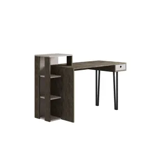 Decortie Loyd Modern Study Desk Large Workspace Built-in Bookshelves Drawer Dark Coffee Mocha Grey Width 141cm