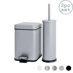 Harbour Housewares - Mismatched Toilet Brush & Bin Set - Matt Grey