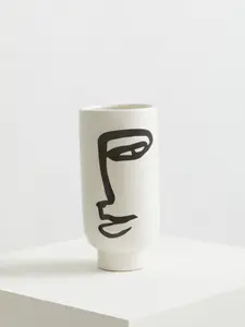 Interiors by Premier Robust Ceramic Large Black And White Face Vase, Minimalist Ceramic Flower Vase, Sleek Vase For Flowers