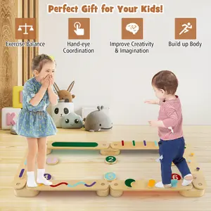 Costway Montessori Balance Beam Set Wooden Balance Boards Indoor Gift Toy Set