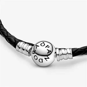 Pandora Moments Double Black Leather Bracelet - Geniune Leather / Sterling Silver / Black - Sz. 41 cm