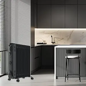 MYLEK Oil Filled 2500w Heater Radiator Thermostat 3 Heat Settings With Timer Charcoal Grey