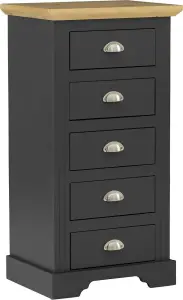 Toledo 5 Drawer Narrow Chest in Grey and Oak Effect Veneer