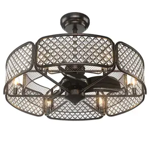 Costway Caged Ceiling Fan Crystal Ceiling Fan Light w/ 6 Gear Speeds & 3 Fan Blades