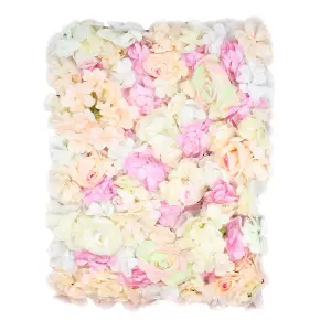 Artificial Flower Wall Backdrop Panel, 60cm x 40cm, Peach, Pink & Ivory