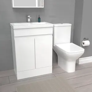 Nes Home 600mm White Basin Vanity & Rimless Close Coupled toilet