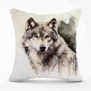 Loyal Wolf Watercolour Outdoor Cushion 45cm x 45cm