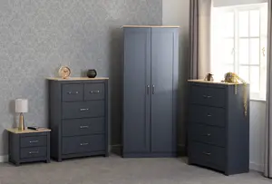 Portland 5 Drawer 3 and 2 Chest in Grey with Oak Effect Finish