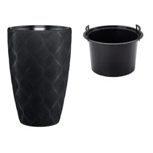 Round Tall Plant Pot Elegant Large Flower Indoor Outdoor Garden Planters Flow Black H 48cm x D 29cm