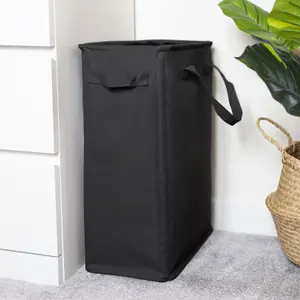 45L Slim Laundry Basket with Handles Black