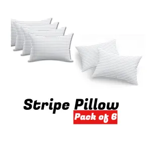 Stripe Pillows Hollowfiber Extra Filled Plump Bounce Neck Back Head Support Bed Pillows Pack of 6