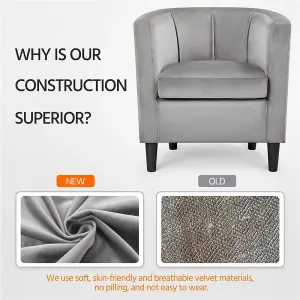 Yaheetech Grey Barrel-shaped Chair Accent Arm Chair Velvet Club Chair