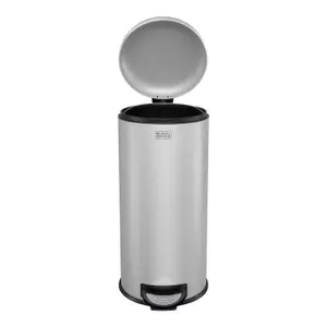 BLACK + DECKER 30 Litre Dome Kitchen Indoor Rubbish and Waste Pedal Bin with Soft Close Lid/Steel (Grey) 61129