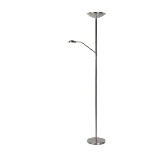 Lucide Zenith Modern Floor Reading Lamp - LED Dim. - 3000K - Satin Chrome