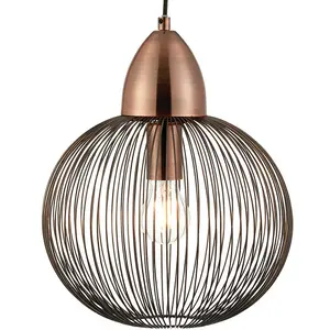 Hanging Ceiling Pendant Light ANTIQUE COPPER WIRE Round Shade Modern Lamp Bulb