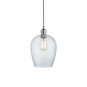 Luminosa Livorno Dome Pendant Ceiling Light Bright Nickel Plate, Clear Hammered Glass