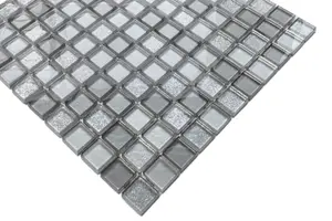 Glass mosaic on mesh for bathroom or kitchen 300mm x 300mm - Brilliant silver