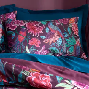 Bridgerton By Catherine Lansfield Kate Floral Soft Velvet Single Duvet Cover Set with Pillowcase Plum