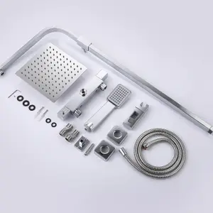 Modern Square Exposed Thermostatic Mixer Shower Set Shower Head and Handheld