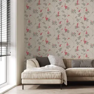 Belgravia Décor Amelie Blossom Beige/Red Wallpaper