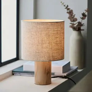 Luminosa Durban Complete Table Lamp, Natural Eucalyptus Wood, Natural Linen