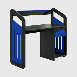 X-Rocker Battalion Gaming Desk 120cm Wide PC Computer Table with Drawer and Shelves - Blue