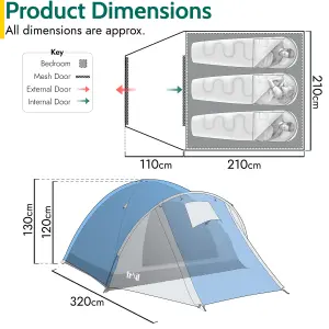 Bracken 3 Man Tent With Porch Waterproof at 3000mm HH Camping Festival Trail