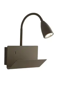 Luminosa Gulp Flexible Arm Reading Usb Wall Lamp Shelf, Brown, GU10