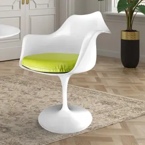 White Tulip Armchair with Green PU Cushion