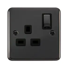 Curved Black Nickel 1 Gang 13A DP Ingot Switched Plug Socket - Black Trim - SE Home