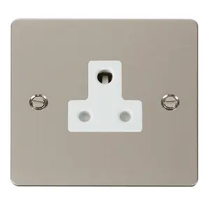 Flat Plate Pearl Nickel 1 Gang 5A Round Pin Socket - White Trim - SE Home