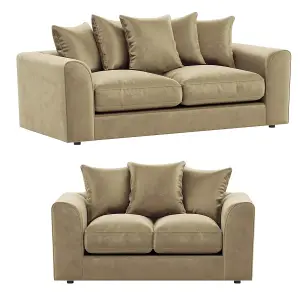 Brooklyn Plush Velvet Fibre Fabric Sofa Set 3 and 2 Seater sofa Beige