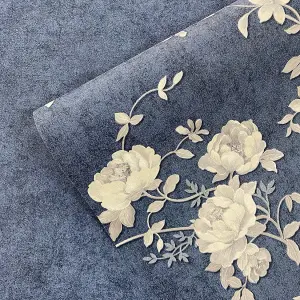 Muriva Blue Floral Mica effect Embossed Wallpaper