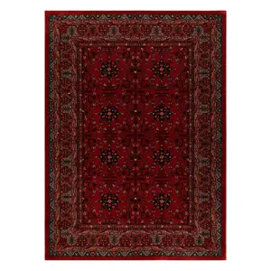 Wool carpet KASHQAI 4302 300 Flowers, frame claret  200x300 cm