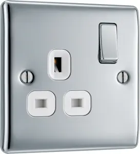 BG Chrome Single 13A Switched Socket & White inserts