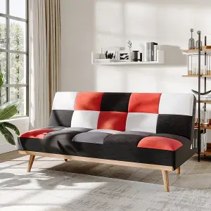 Red 3 Seat Fabric Sofa Couch Bed 3 Color Patchwork Checkered Sofabed