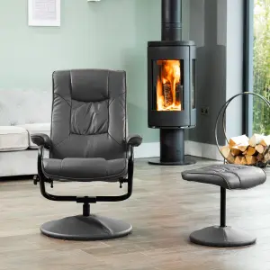 Gibson Bonded Leather and PU Swivel Based Based Recliner and Footstool - Grey