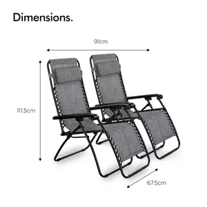 VonHaus Premium Sun Lounger Garden Chairs Set of 2, Weather Resistant Textoline Zero Gravity Chairs for Garden with Steel Frame