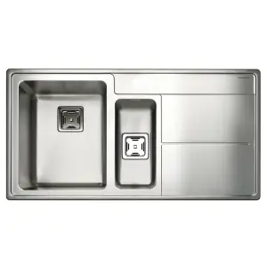 Rangemaster Arlington Brushed Stainless steel 1.5 Bowl Sink & drainer RH 508mm x 985mm