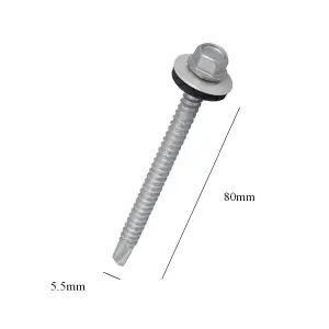 50 x Roofing Screws for Metal Sheets & Cladding Self Drill 55 x 80mm Hex Head